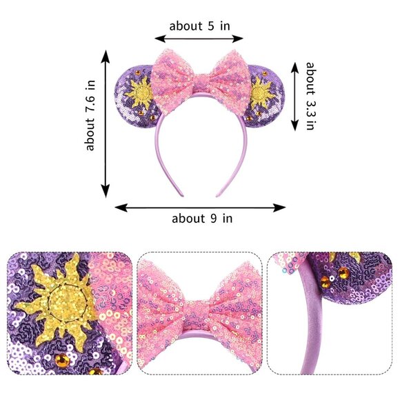 Purple Mouse Ears Sequin Bow Mouse Ears Headband for Women Cosplay Costume Princ - Picture 3 of 7
